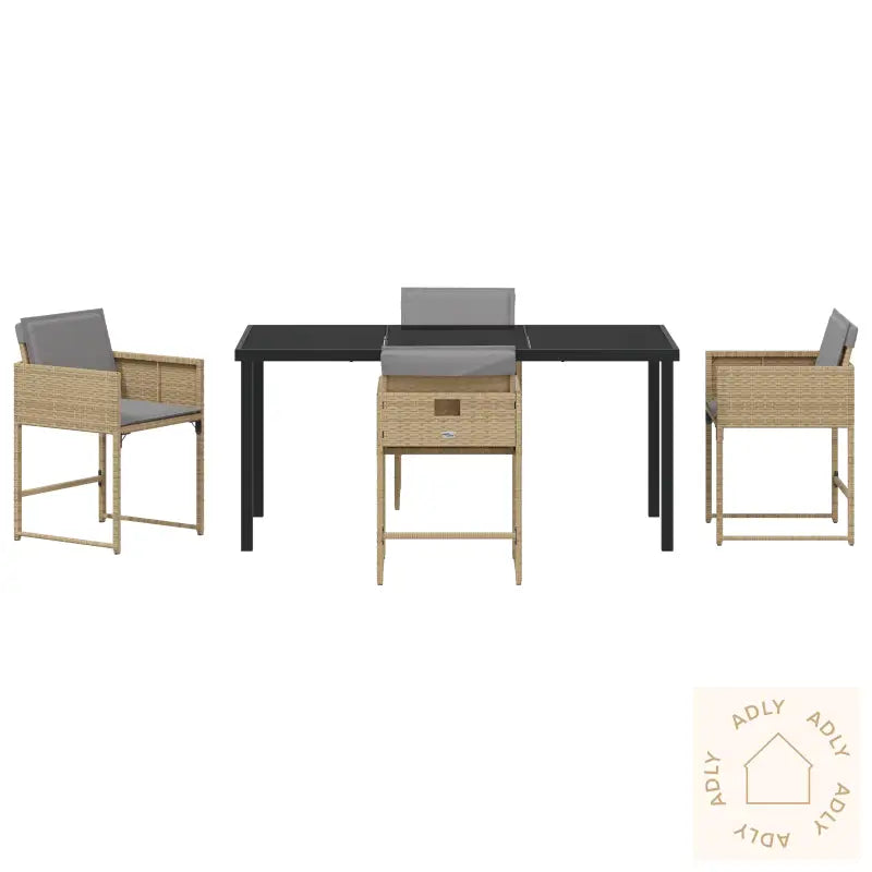 5 Delt Hage Spisegruppe Med Puter Beige Poly Rattan