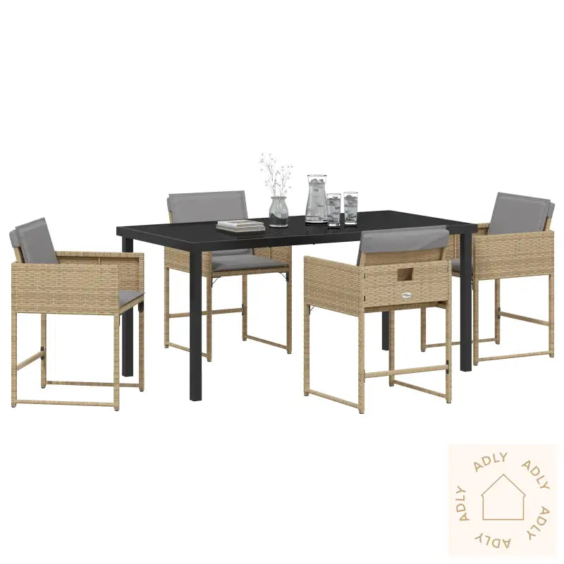 5 Delt Hage Spisegruppe Med Puter Beige Poly Rattan
