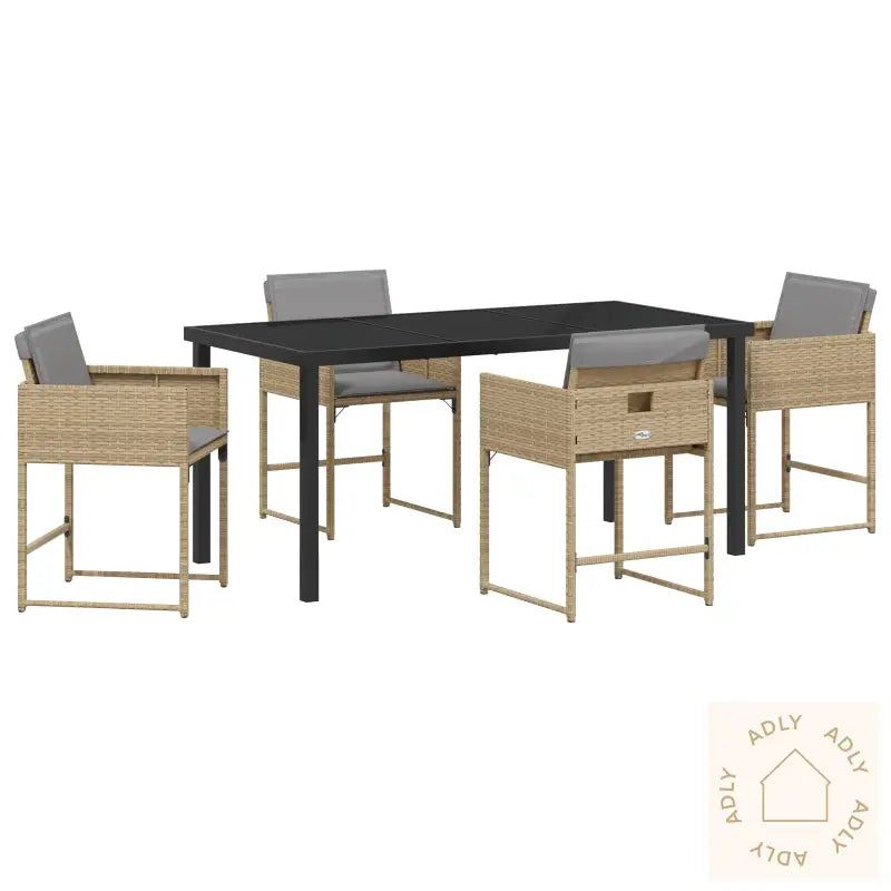 5 Delt Hage Spisegruppe Med Puter Beige Poly Rattan