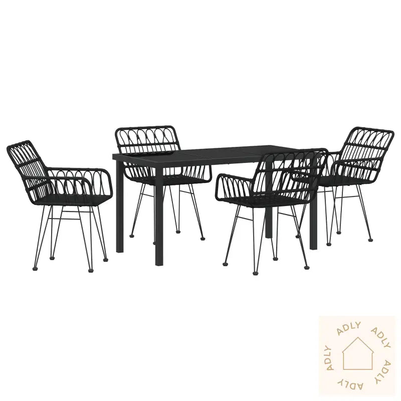 5-Delt Hage Spisestue Sett Svart Poly Rattan