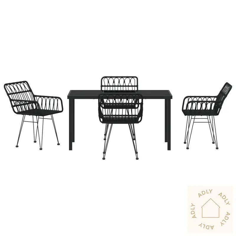 5-Delt Hage Spisestue Sett Svart Poly Rattan