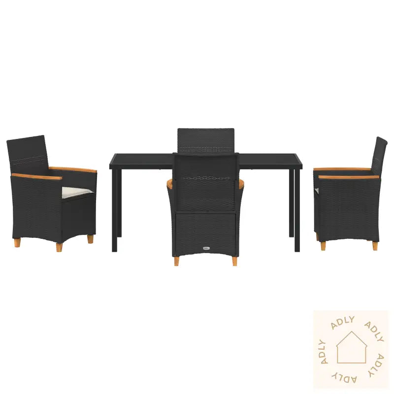 5 Delt Hagemøbelsett Med Puter Svart Poly Rattan