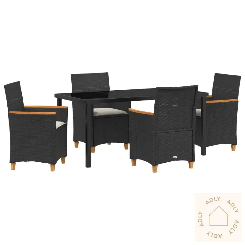 5 Delt Hagemøbelsett Med Puter Svart Poly Rattan