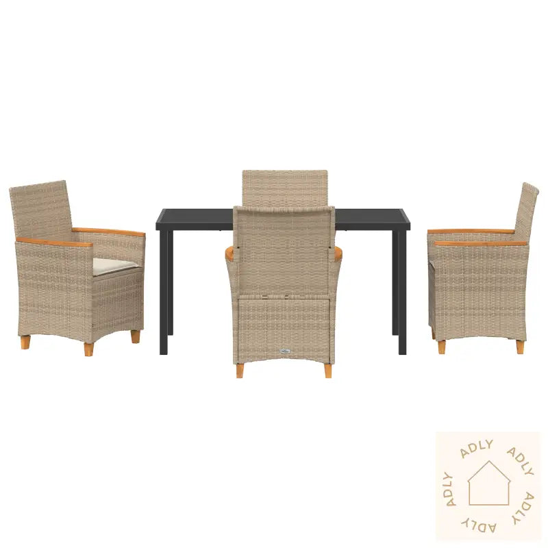 5-Delt Hage Spisestol Sett Med Puter Beige Poly Rattan