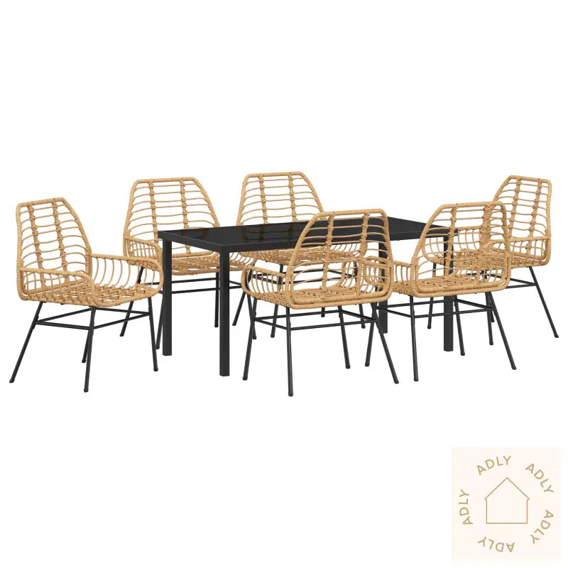 7 Delt Hage Spisesett Brun Poly Rattan