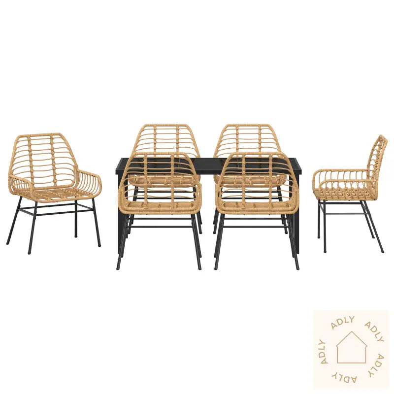 7 Delt Hage Spisesett Brun Poly Rattan