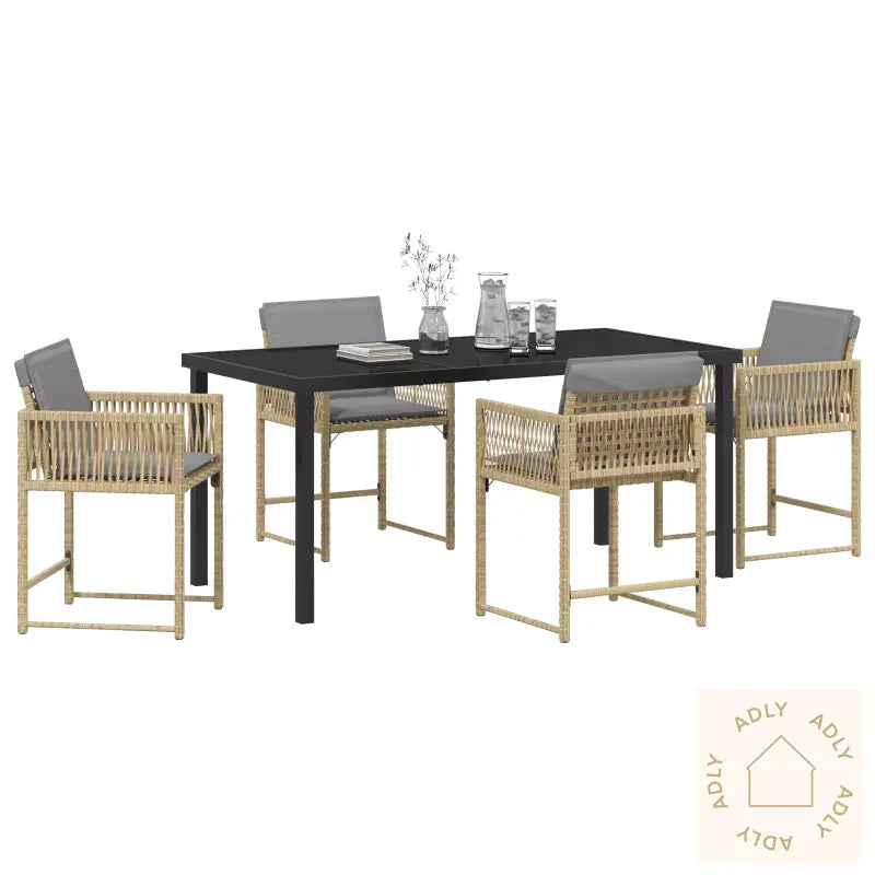 5-Delt Hage Spise Set Med Puter Beige Poly Rottning