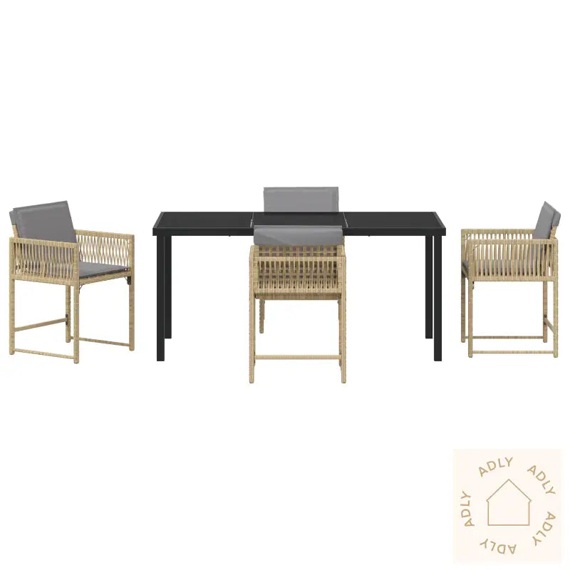 5-Delt Hage Spise Set Med Puter Beige Poly Rottning
