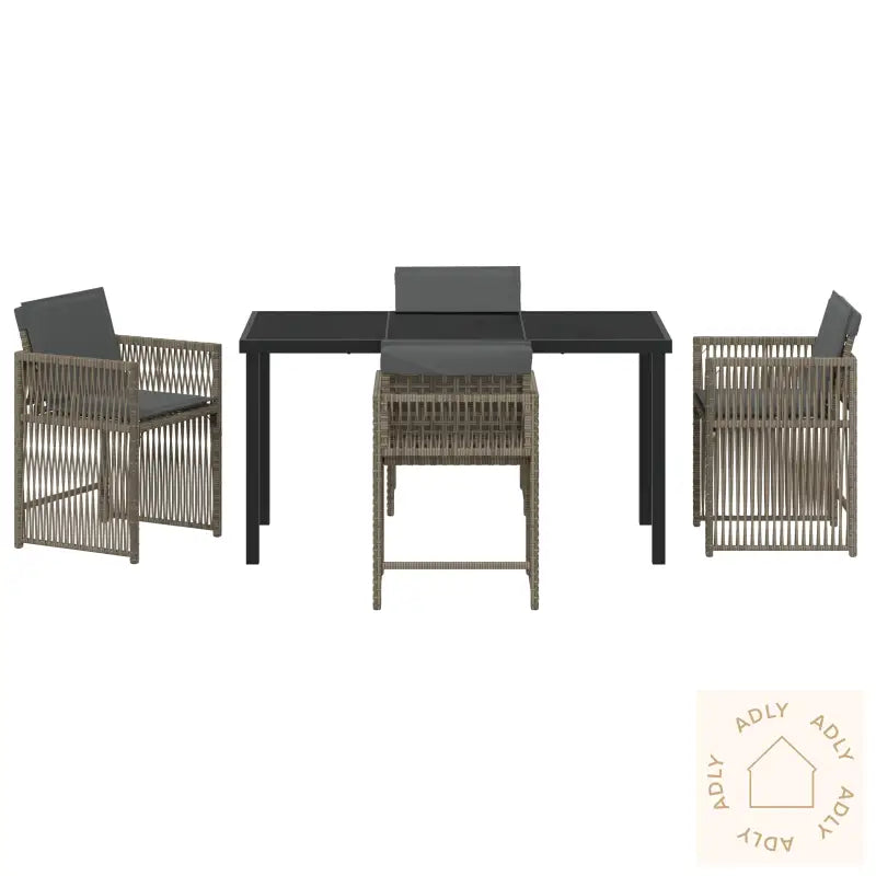 5 Delt Hage Spisesett Med Puter Grå Poly Rottng