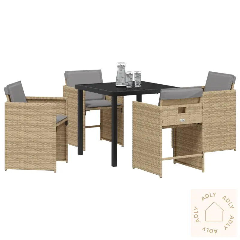 5 Deler Hage Spise Sett Med Puter Beige Poly Rotting