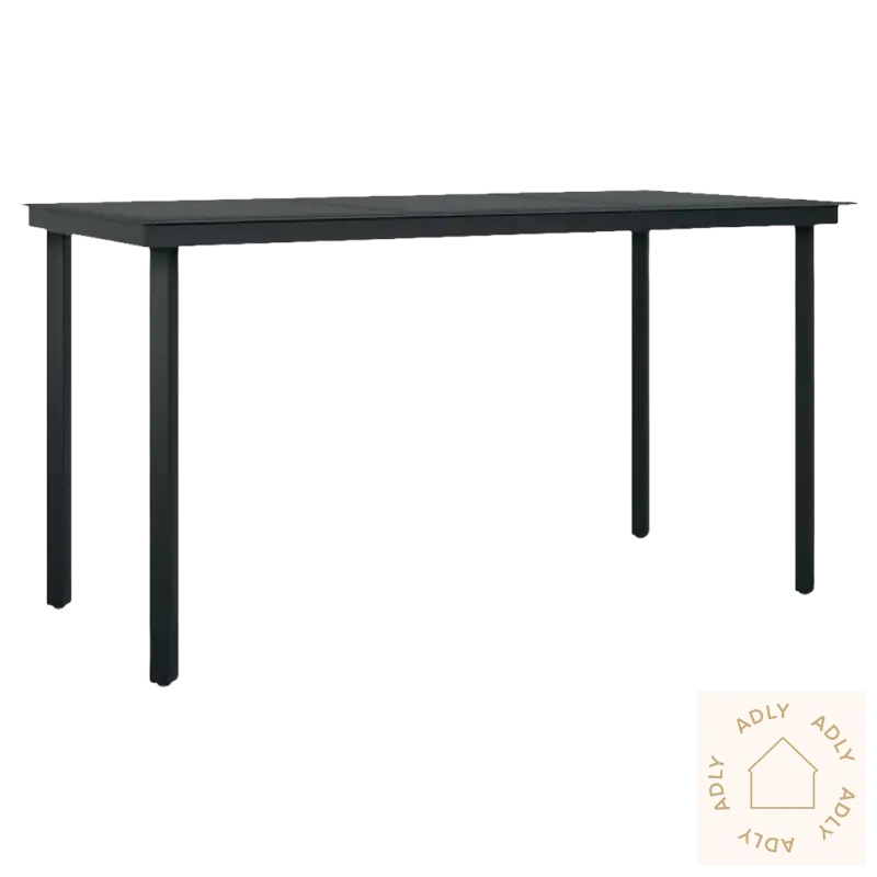 Rectangular svart metallbord med herdet glass og pulverlakkert stål for uteplassen