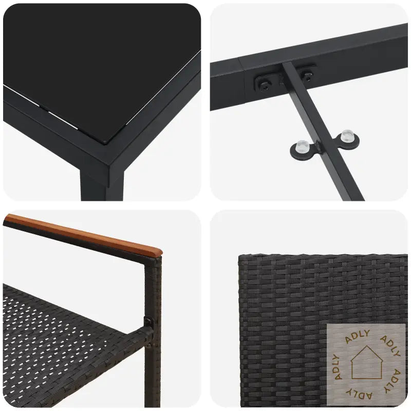5 Delt Hage Spisebordsett Svart Poly Rattan