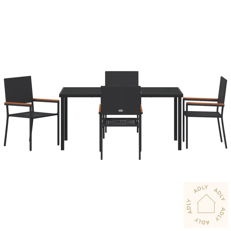 5 Delt Hage Spisebordsett Svart Poly Rattan