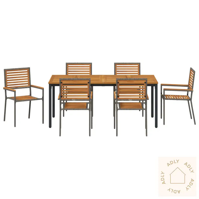 7-Delt Hagemøbelsett Grå Poly Rattan Akasia