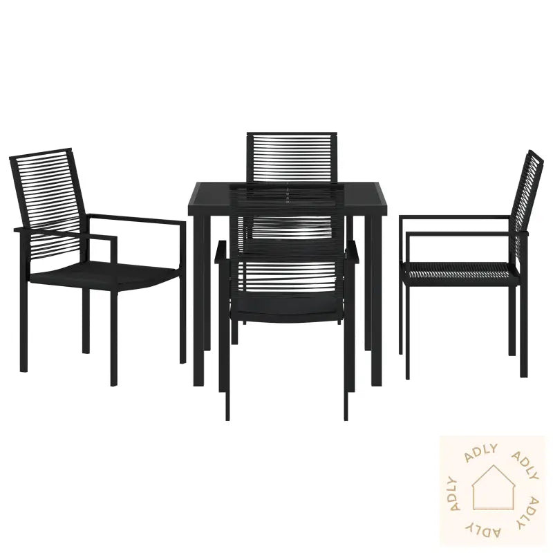 5-Delt Hage Spisebordsett Svart Pvc Rattan