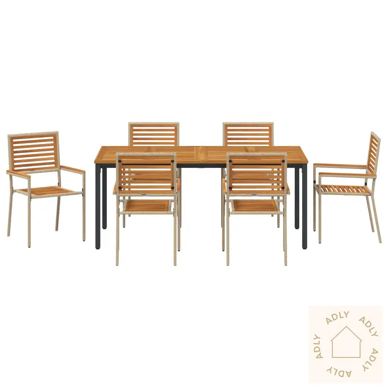 7-Delt Hagemøbelsett Beige Poly Rattans Akasietre