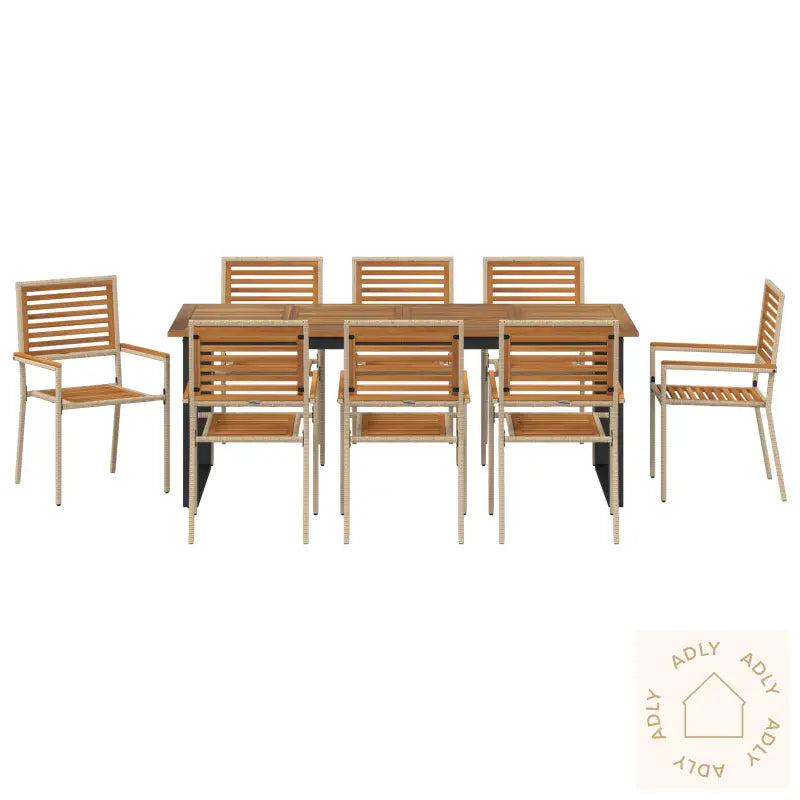 9-Delt Hagemøbelsett Beige Poly Rattan Akasietre