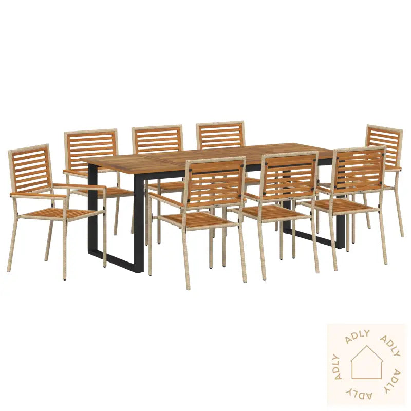 9-Delt Hagemøbelsett Beige Poly Rattan Akasietre