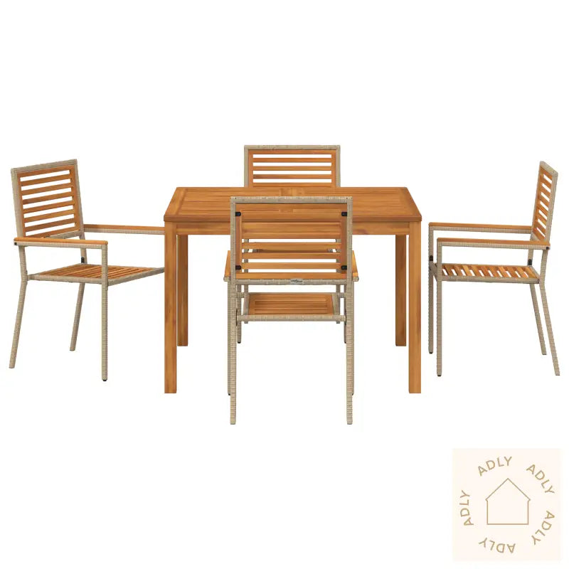 5-Delers Hage Spisesett Beige Polyrotting Akasietre