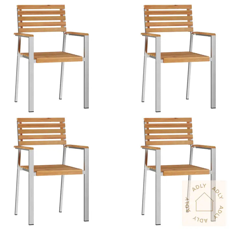 Stapelbare Hagemøbler 4 Stk Solid Tre Teak Og Rustfritt Stål