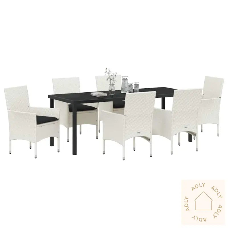7-Delt Hagegruppe Med Puter, Hvit Poly Rattan