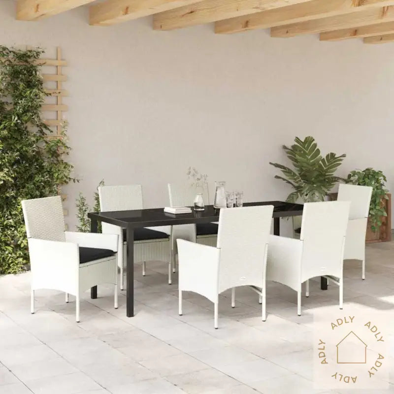 7-Delt Hagegruppe Med Puter, Hvit Poly Rattan