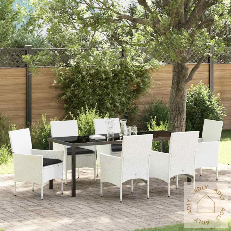 7-Delt Hagegruppe Med Puter, Hvit Poly Rattan