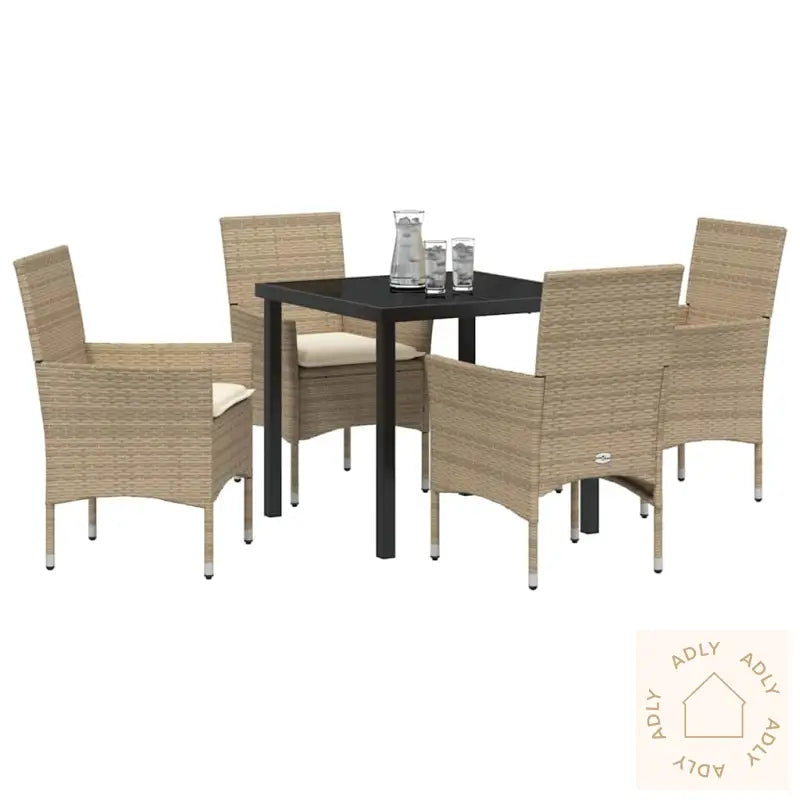 5-Delt Hagebordsett Med Puter I Beige Poly Rattan