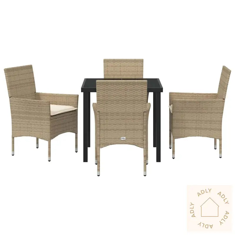 5-Delt Hagebordsett Med Puter I Beige Poly Rattan