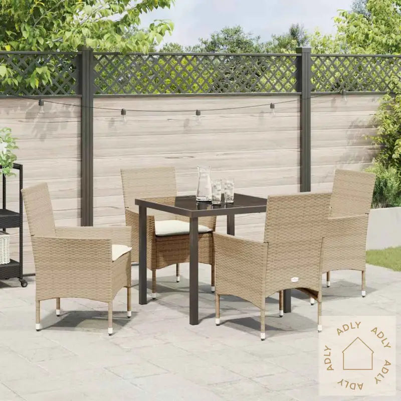 5-Delt Hagebordsett Med Puter I Beige Poly Rattan