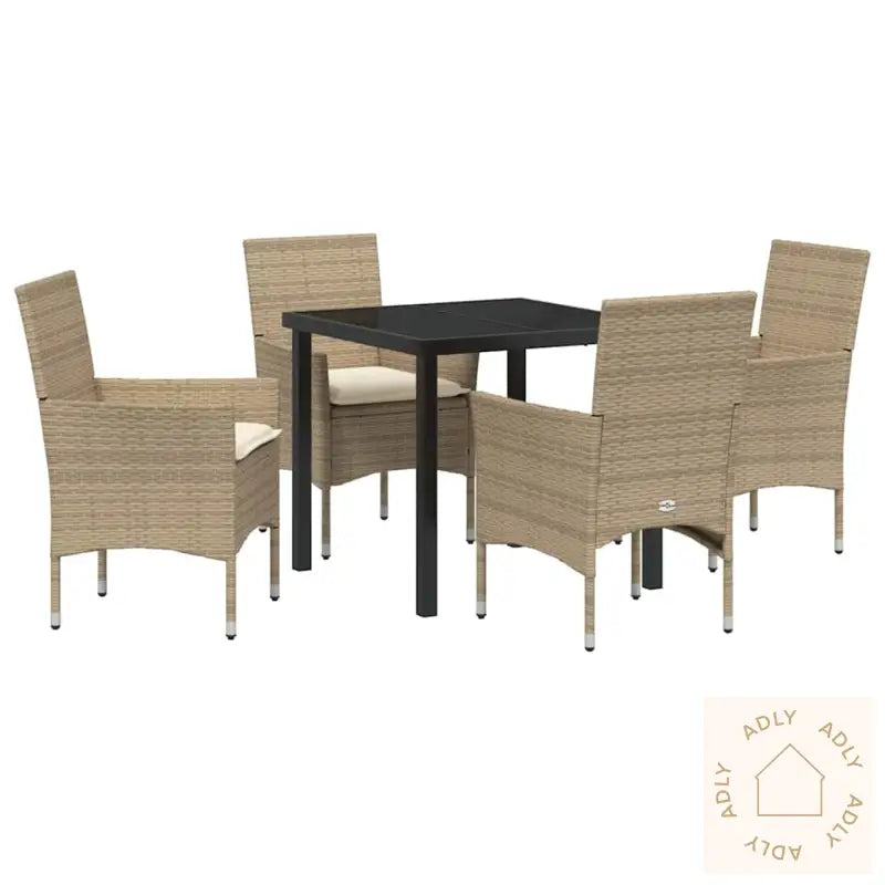 5-Delt Hagebordsett Med Puter I Beige Poly Rattan