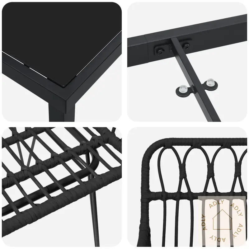 7 Delt Hage Spisestue Sett Svart Poly Rattan