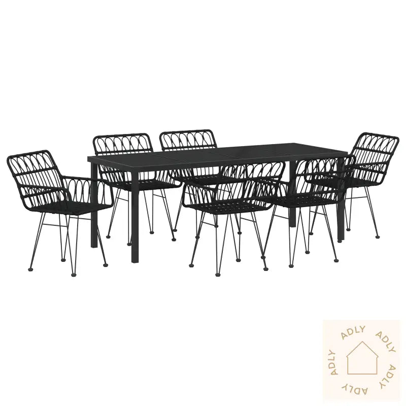7 Delt Hage Spisestue Sett Svart Poly Rattan