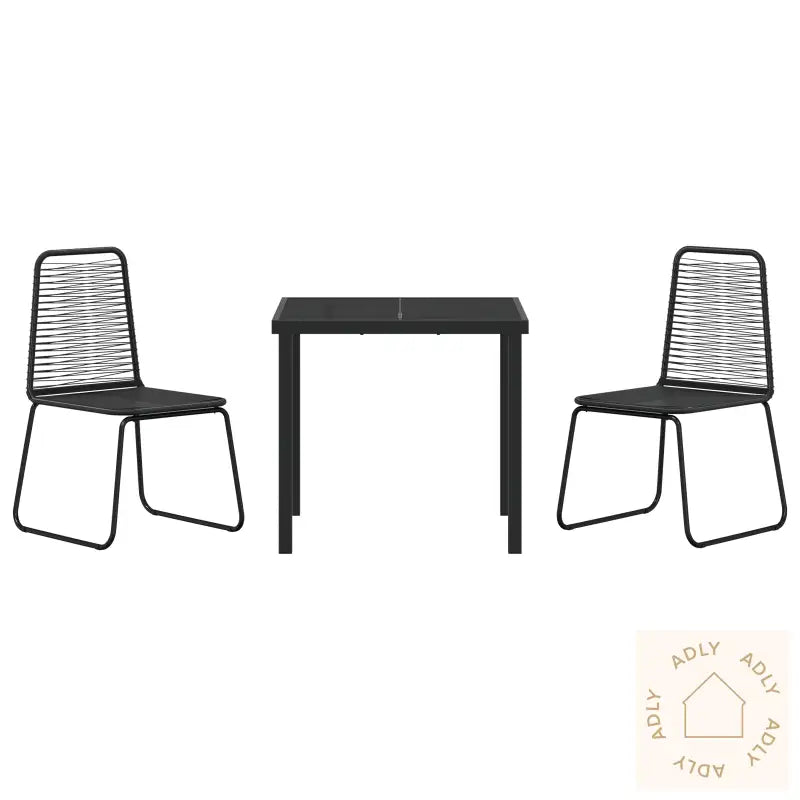 3 Delt Hage Spisestue Sett Svart Poly Rotang