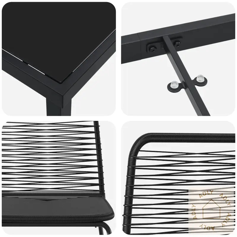 3 Delt Hage Spisestue Sett Svart Poly Rotang