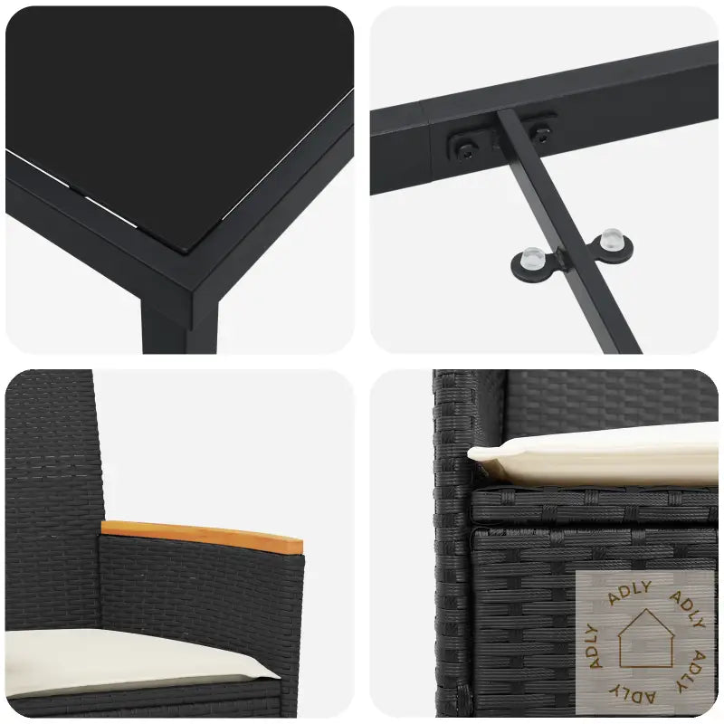 3 Delt Hagedining Set Med Puter Svart Polyrotting