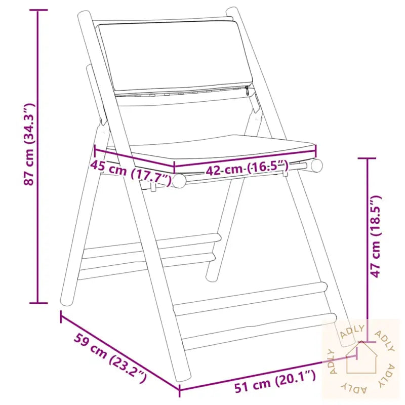 Folding hagemøbler med vaskbart trekk og bambus mål på terrasse og balkong