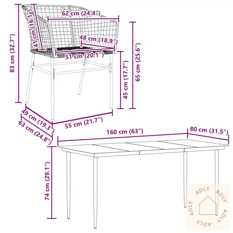 Hagespisegruppe 7 Deler Brun Polyrotting Glass