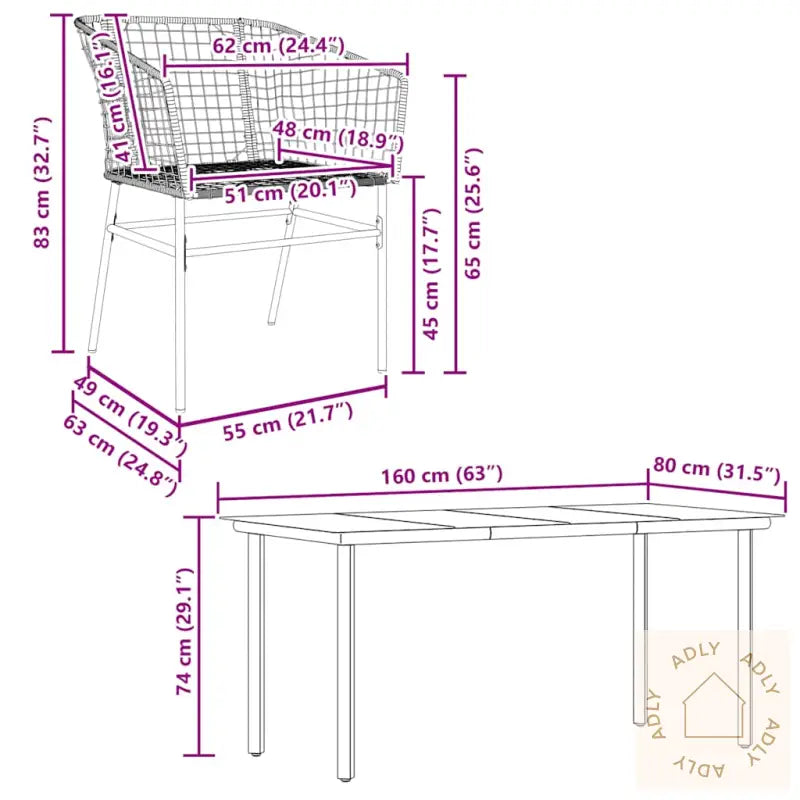 Hagespisegruppe 5 Deler Brun Polyrotting Glass