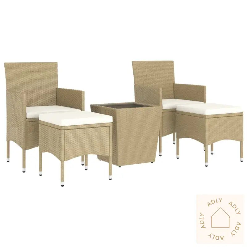 Hagebistrosett 5 Deler Polyrotting Og Herdet Glass Beige