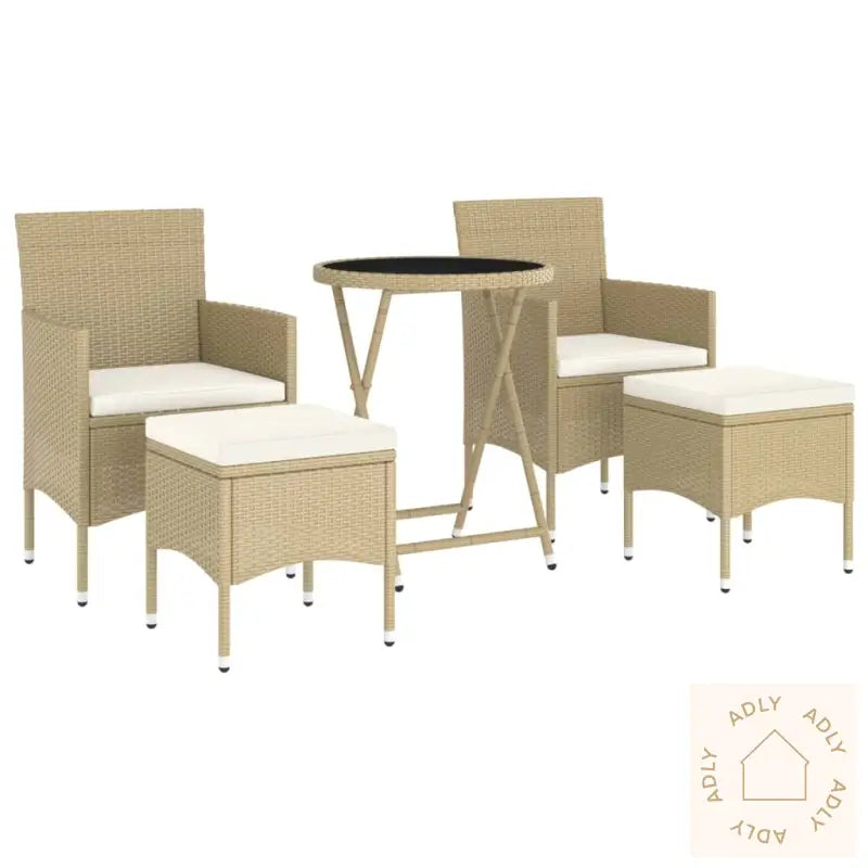 Hagebistrosett 5 Deler Polyrotting Og Herdet Glass Beige