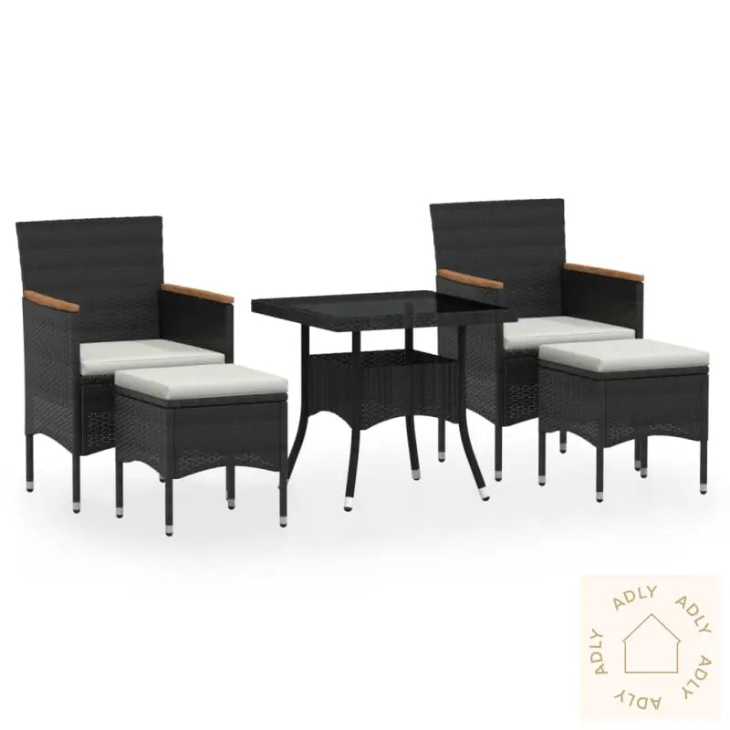 Hagespisegruppe 5 Deler Polyrotting Og Herdet Glass Svart