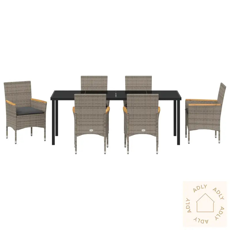 7-Delt Hage Spisegruppe Med Puter Grå Polyrotting