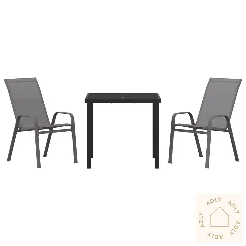 3-Delt Hage Dining Set Grå Textilene Og Stål