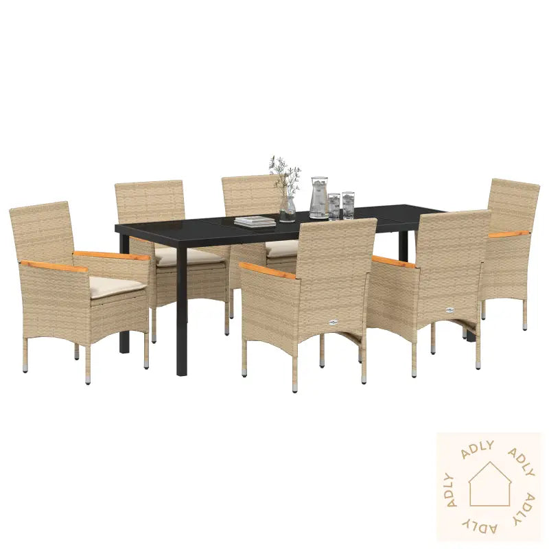 7-Delt Hage Spisestue Med Puter Beige Polyrotting