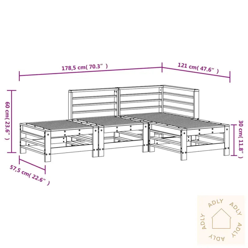 Hagesofagruppe 4 Deler Impregnert Furu