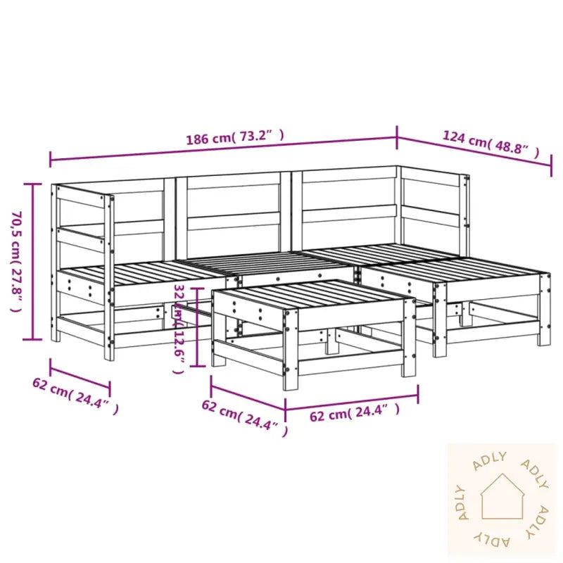 Hagesofagruppe 5 Deler Impregnert Furu