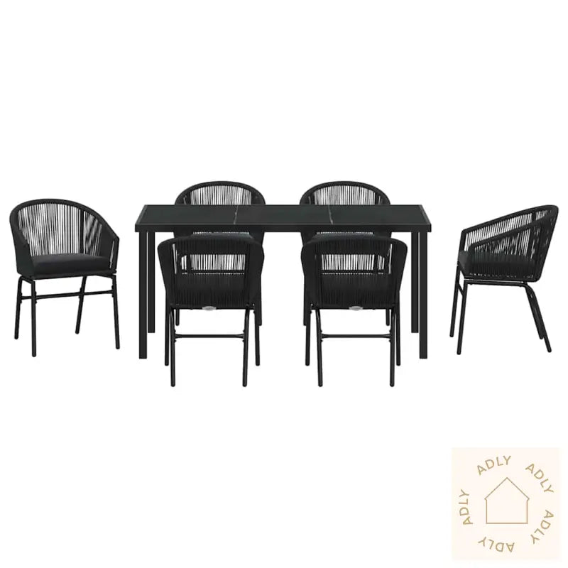7-Delt Hagesett Med Spisebord – Svart Poly-Rattan