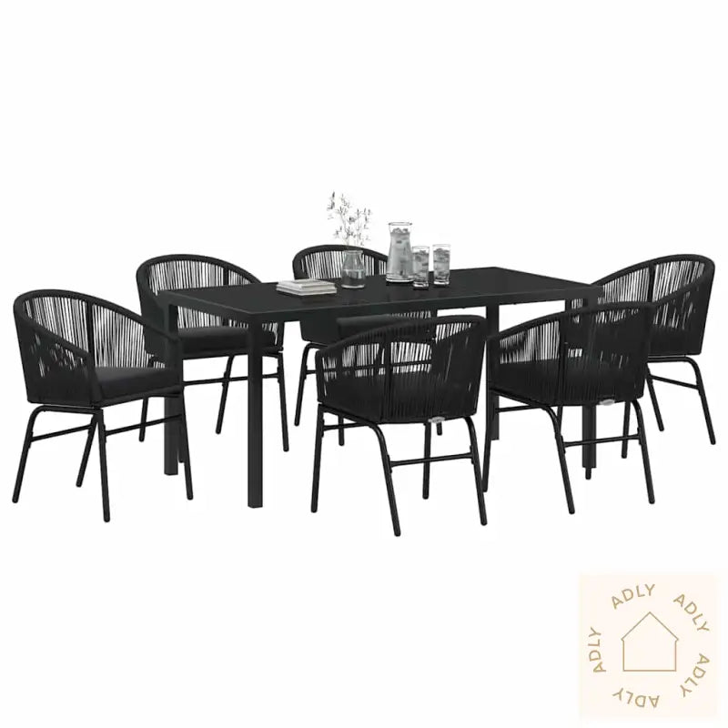 7-Delt Hagesett Med Spisebord – Svart Poly-Rattan