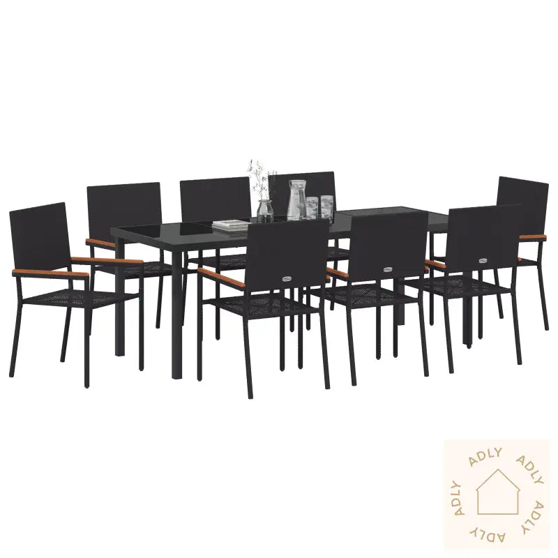 9 Delt Hage Spisegruppe Svart Poly Rattan
